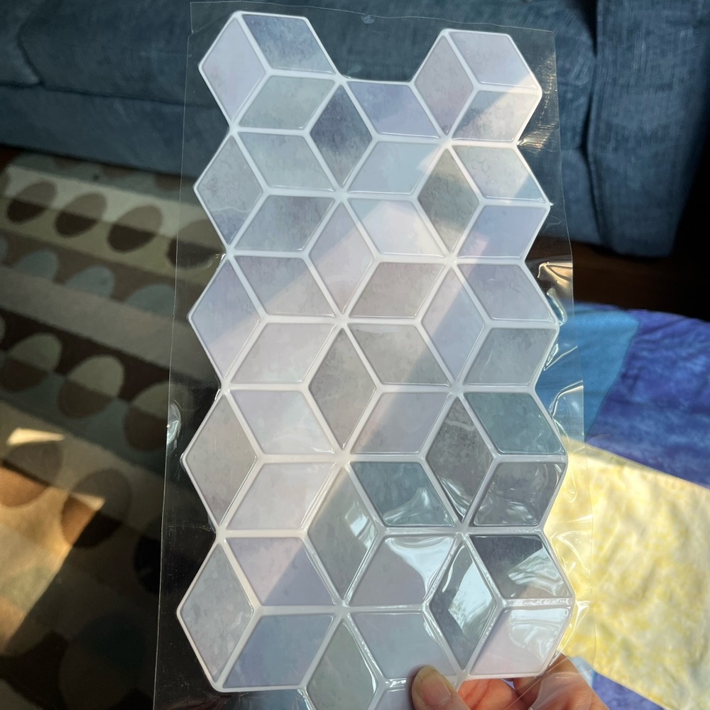 Hexagonal Stone look Blue, Gray and White Wall Decor Wallpaper